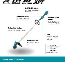 New! Makita 18V Brushless 13' Variable 2-Speed Line Trimmer - Photo 2