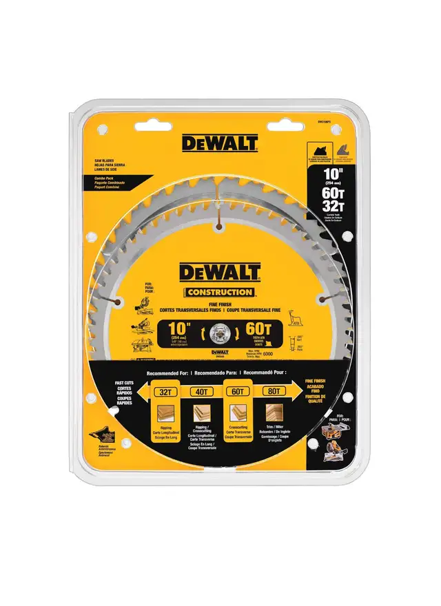 New! DeWalt 2-Pack 10' 60 Tooth & 32 Tooth Saw Blades Combo Pack