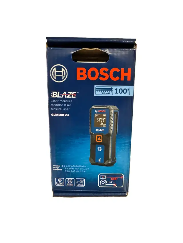 New! BOSCH GLM100-23 100ft Laser Measure with Backlit Display