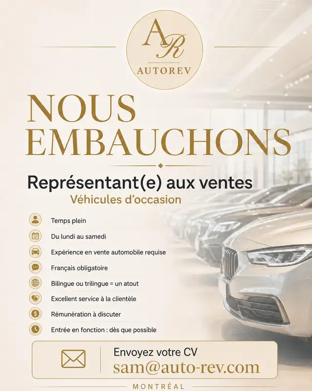 Vendeur automobile expérimenté recherché – Temps plein Montreal