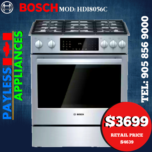 Bosch Dual Fuel Range 800 Series HDI8056C 30'Slide In Self Clean