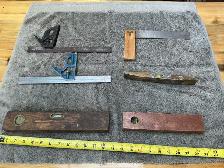 2 Vintage Combination Squares, 1 Wood Handle Square & 3 Levels !