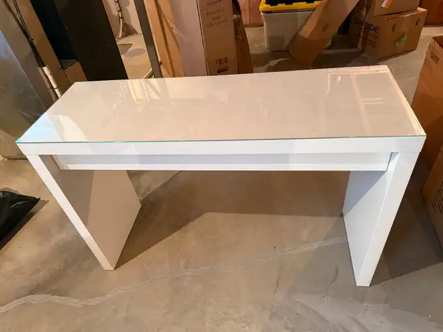 White Console Table With Glass Top and Drawer