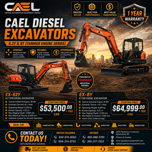CAEL Diesel Excavators — 6.2T & 8T (Yanmar Engine Series)CAEL m