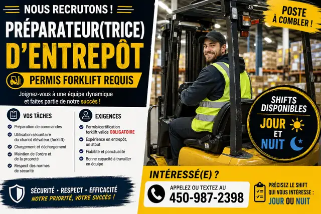 PRÉPARATEUR(TRICE) D’ENTREPÔT — DORVAL