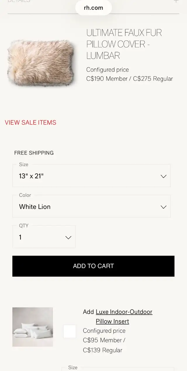 RH Restoration Hardware faux fur lumbar pillows and inserts