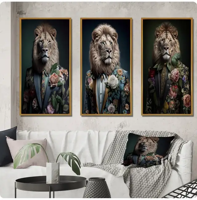 40 x 60 3 pce framed fashion lion art, brand new in box