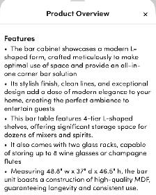 Burnes L-Shaped 4-Tier Wood Bar Cabinet with Stemware Racks - Photo 2