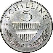 MONNAIE EN ARGENT  AUTRICE 1960  5 SHILLING - Photo 2