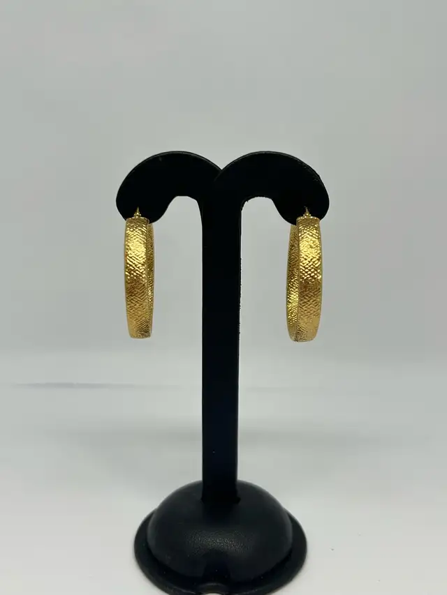 10k Textured, Diamond cut Hoop Earrings