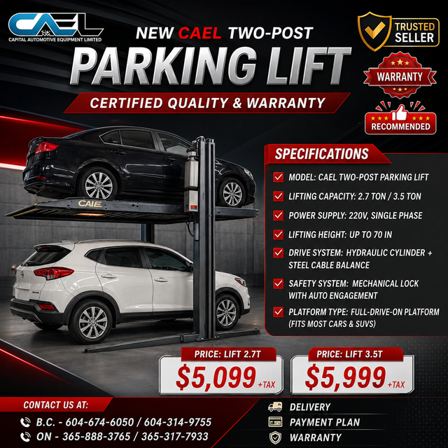 New CAEL Two Post Parking Lift –  Certified &Warranty &Finance