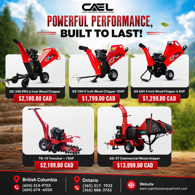 New CAEL Wood Chippers & Trenching Equipment  CERTIFIED & WARRAN