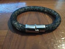 Vintage SWAROVSKI Black Stardust Crystal Mesh Bracelet Magnetic