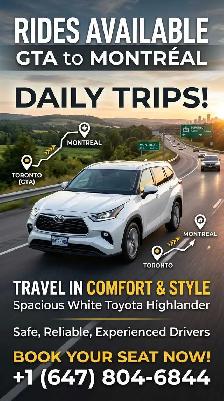 rideshare/Private ride hamilton to montreal