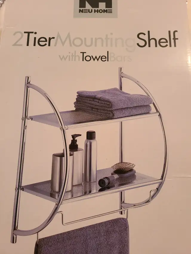 New 2 Tier Mounting shelf with Towel Bars