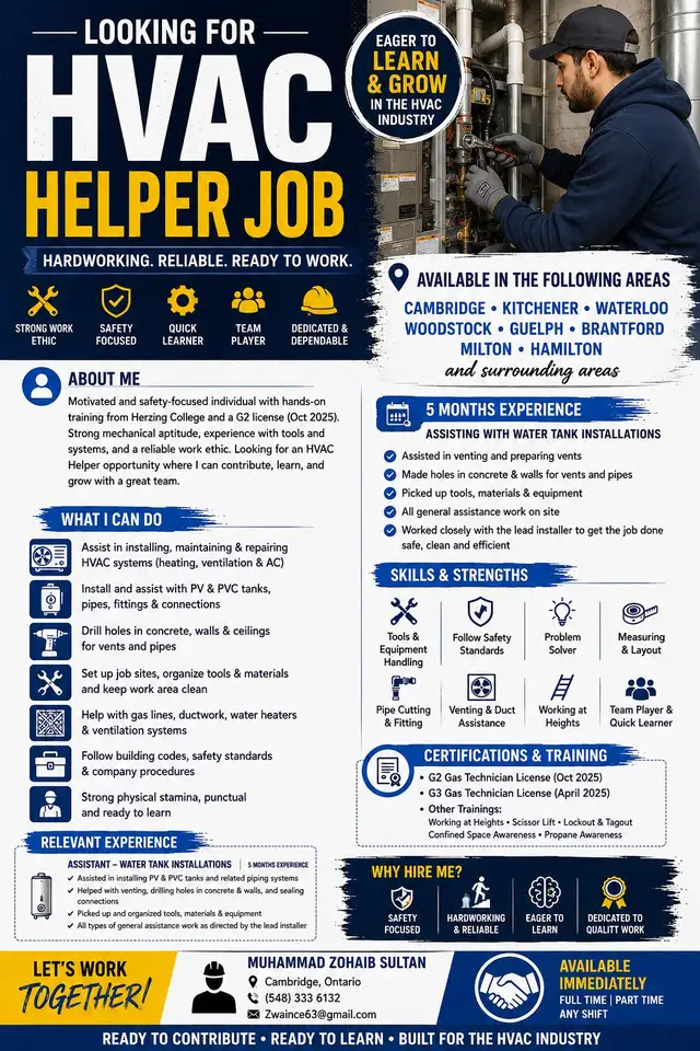 I’m looking a hvac helper job