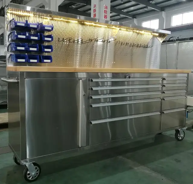 NEW 11 DRAWER 84 INCH STAINLESS STEEL TOOL BENCH/LED LIGHT 8411D