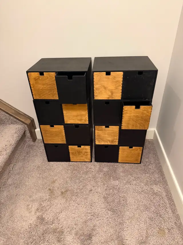 Eight Painted 2-Drawer Wood Storage Boxes