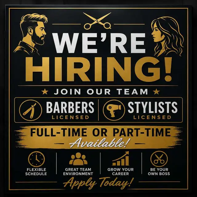 BARBER NEEDED &HAIRSTYLIST WANTED