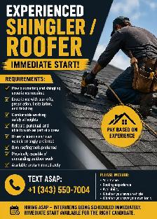 Experienced Shingler / Roofer – Immediate Start