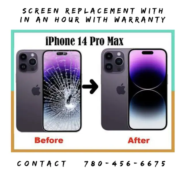IPHONE 14 PRO MAX SCREEN REPLACMENT IN 30 MINUTES -780-456-6675