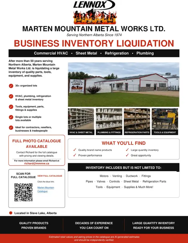 HVAC Inventory Business Liquidation  - MMMW - Slave Lake, AB