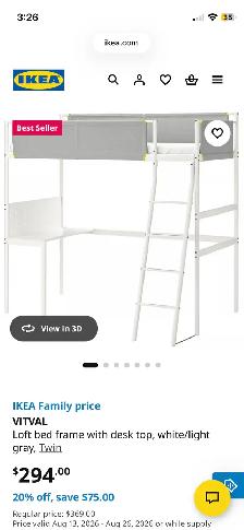 IKEA VITVAL Loft Bed Frame - Photo 2