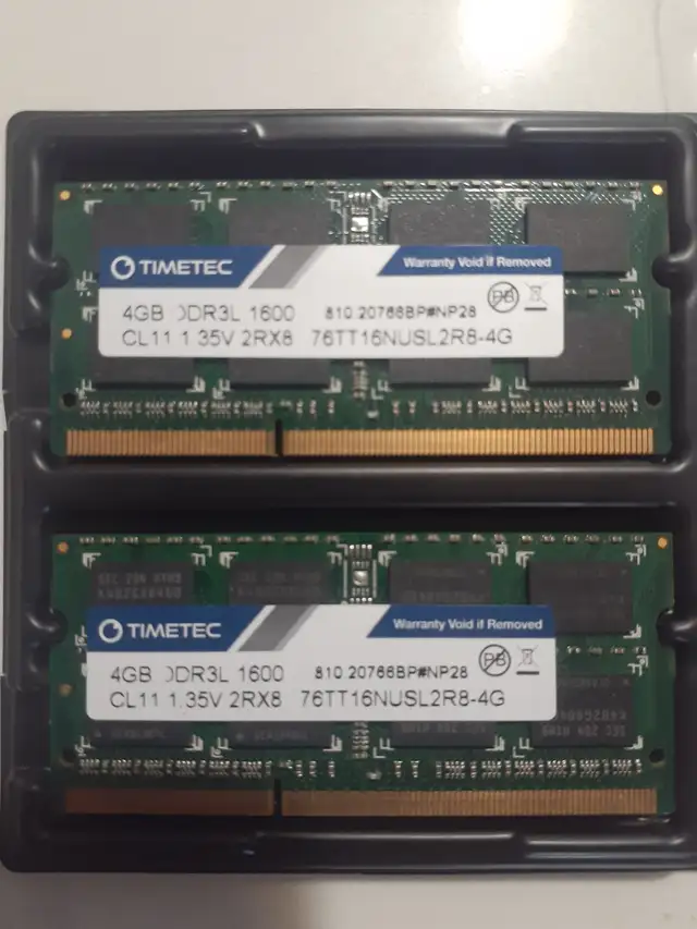 Laptop ram 8gb (2x4) dual channel kit, DDR3 1600Mhz, = $20
