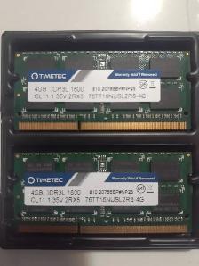 Laptop ram 8gb (2x4) dual channel kit, DDR3 1600Mhz, = $20
