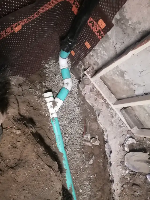 DRAIN SNAKE ROUGH IN WASHROOM SUMP PUMP ISSUE WATERPROOFING WET