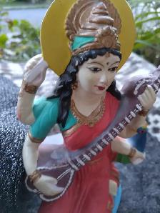 Handpainted 7' Goddess Saraswati Statue Patron of Arts - Photo 2
