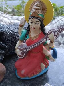 Handpainted 7' Goddess Saraswati Statue Patron of Arts - Photo 4