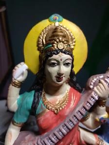 Handpainted 7' Goddess Saraswati Statue Patron of Arts - Photo 5