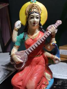 Handpainted 7' Goddess Saraswati Statue Patron of Arts - Photo 6