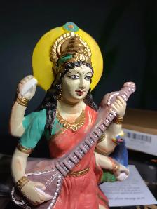 Handpainted 7' Goddess Saraswati Statue Patron of Arts - Photo 7