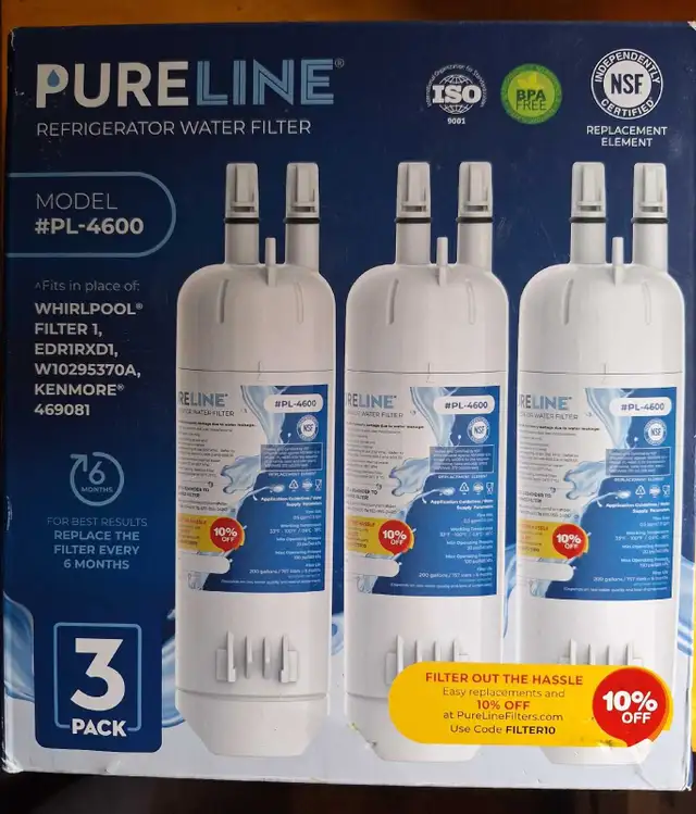 Pureline Refrigerator Water Filter 3-Pack PL-4600