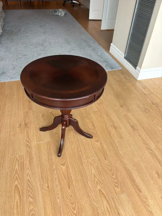 Free delivery used Round wooden end table with drawer