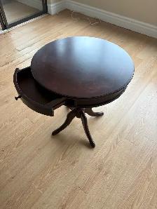 Free delivery used Round wooden end table with drawer - Photo 5