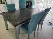 Heavy Marble Table incl. 4 High-Back Black Chairs- Sold Together