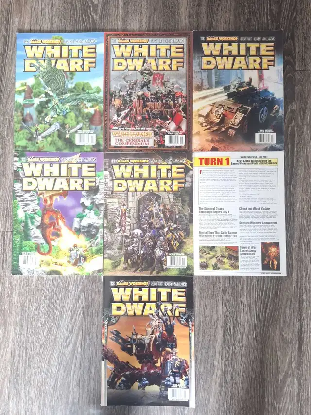 7 Games Workshop White Dwarf Magazines damaged 2.50$ ea