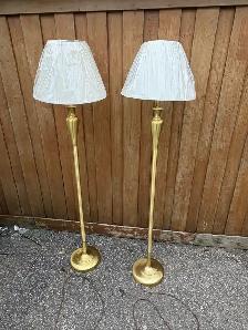 Free delivery used Pair of Brass Floor Lamps with Cream Shades