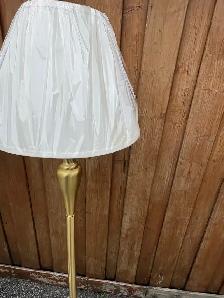 Free delivery used Pair of Brass Floor Lamps with Cream Shades - Photo 3