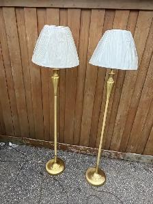 Free delivery used Pair of Brass Floor Lamps with Cream Shades - Photo 5