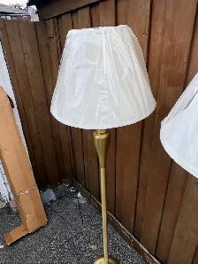 Free delivery used Pair of Brass Floor Lamps with Cream Shades - Photo 6