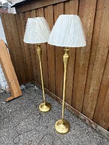 Free delivery used Pair of Brass Floor Lamps with Cream Shades - Photo 7
