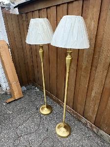 Free delivery used Pair of Brass Floor Lamps with Cream Shades - Photo 8