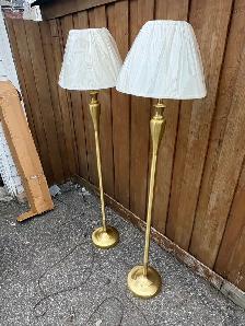 Free delivery used Pair of Brass Floor Lamps with Cream Shades - Photo 9