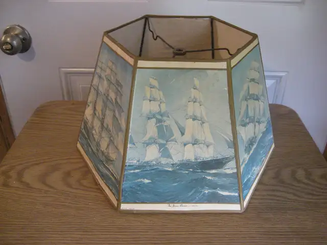 Vintage lamp shade, schooner - old ships panels