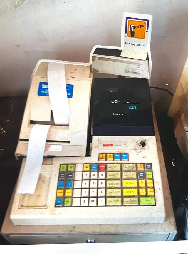 cash register, water tank, card rack, side table for sale