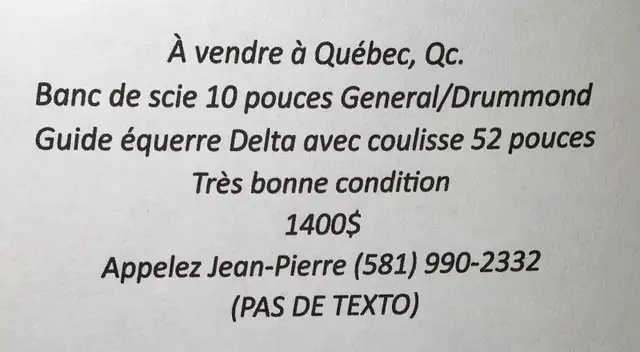 Banc de scie 10' General/Drummond